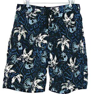 Mens Sideout Floral and Skulls Drawstring Hybrid Board Shorts Swim Trunks Sz 36